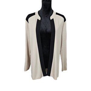 Misook Exclusively Vintage Knit Open Front Tan And Black Cardigan